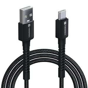 Portronics Konnect X 3A Unbreakable Nylon Braided USB to Type C Fast Charging Cable 2M Long, Supports All Type C Smartphones and Devices(Black)