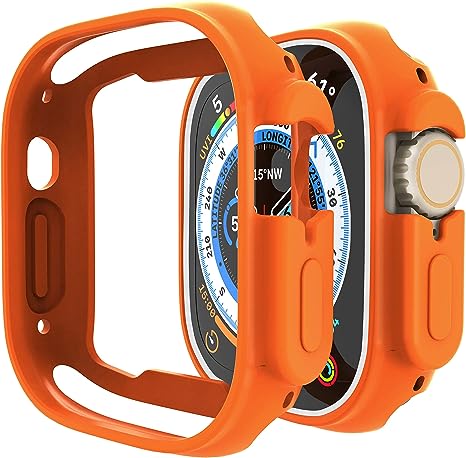 [2 Pack] Penom Compatible for Apple Watch Ultra Case 49mm Bumper Cover, Soft TPU Shockproof Protective Scratch-Resistant Frame for iWatch Series 8 Ultra 49 MM [No Screen Protector] - Orange