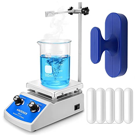 ANZESER Magnetic Stirrer Hot Plate, 100-2000rpm Lab Stirrers, 180W Heating Power 716℉ Stir Hotplate,with 5 Pcs Stir Plate Bar   Blue Stir Bar Retriever