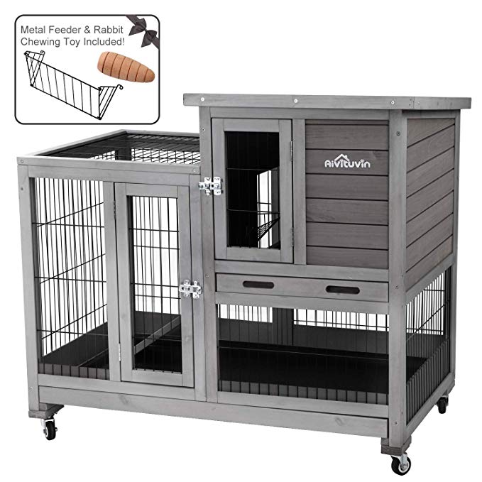 Aivituvin Cage for Bunny Indoor and Outdoor Rabbit Hutch Wood House for Small Pet Animals with Run - 4 Casters Included