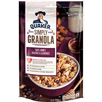 Quaker Simply Granola, Oats, Honey, Raisins & Almonds, (12 oz each) 6 Bags