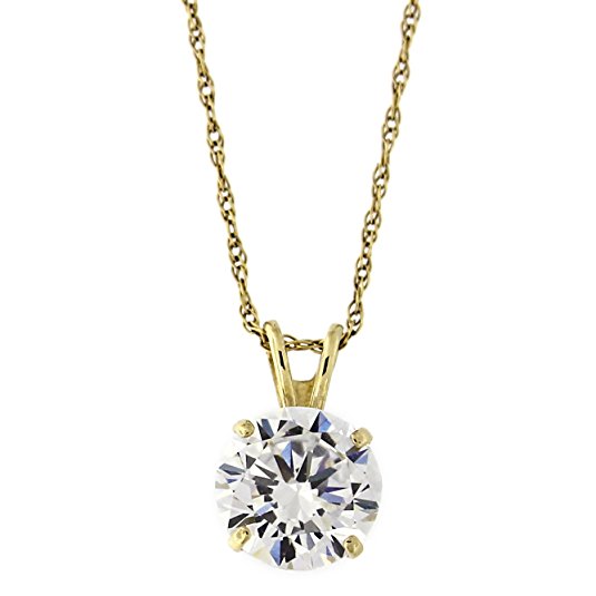 14k Yellow or White Gold 5mm Cubic Zirconia Solitaire Pendant Necklace