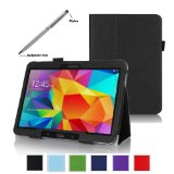 ProCase Samsung Galaxy Tab 4 101 Tablet Case with bonus stylus pen - Bi-Fold Stand Cover Case for 10 inch Galaxy Tab 4 2014 released with auto SleepWake Hand Strap also compatible with Galaxy Tab 3 101 Black