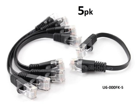 CablesOnline, 5-PACK 6-inch CAT6 Network UTP Ethernet RJ45 Flat-Design Patch Black Cable, (U6-000FK-5)