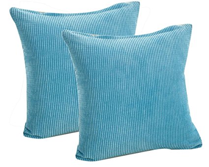 Pack of 2 Throw Pillow Covers (in 8 Colors and 7 Sizes) Comfortable Soft Corduroy Corn Striped Pillow Case (16"x16", Teal)