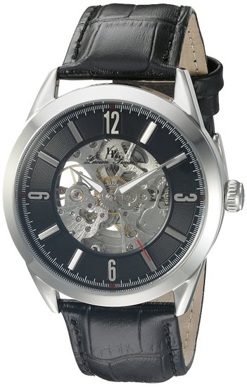 Lucien Piccard Mens LP-10660A-01 Loft Stainless Steel Automatic Watch with Black Leather Band
