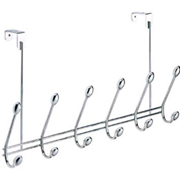 InterDesign Orbinni Over Door Storage Rack – Organizer Hooks for Coats, Hats, Robes, Clothes or Towels – 6 Dual Hooks, Chrome