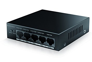 Amcrest 5-Port POE  Switch with Metal Housing, 4-Ports POE  Power Over Ethernet Plus 802.3at 58w (AMPS5E4P-AT-58)