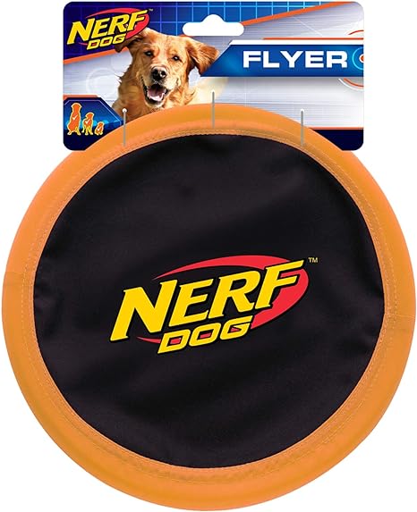 Nerf Dog Zone Flyer Dog Toy, Flying Disc, Lightweight, Durable and Water Resistant, Great for Beach and Pool, 10.5 inch Diameter, for Medium/Large Breeds, Single Unit, Orange/Black