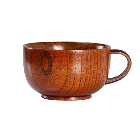 Geeklife Jujube Wood Coffee Mug,Japanese Wooden Soup Bowl, Brown 300 ml