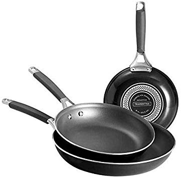 Tramontina Gourmet Selection 3 Piece Set Nonstick Saute Pans (8", 10" & 12") Heavy-Gauge Aluminium, MADE IN USA (Metallic Black)