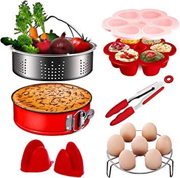Pressure Cooker Accessories, Chekue InstaPot Accessory Includes Steamer Basket, Springform Cheesecake Pan, Egg Rack, Egg Bites Molds, Tongs and Mitts, Compatible with Instant Pot Accessories 6 8 Qt