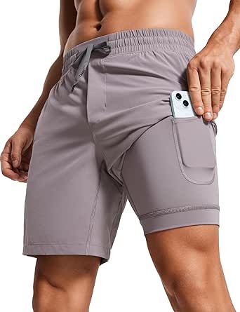 CRZ YOGA Men's 2 in 1 Running Shorts with Liner - 7'' Quick Dry Workout Sports Athletic Shorts with Pockets