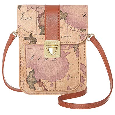 MINICAT World Map Series Synthetic Leather Small Crossbody Bags Cell Phone Purse Wallet Smartphone Bags For Women
