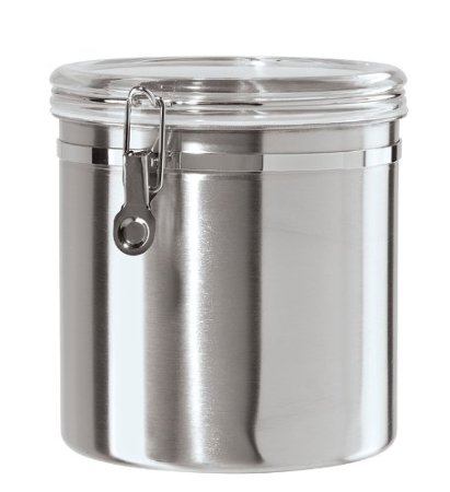 Oggi 130-Ounce Jumbo Stainless Steel Kitchen Airtight Canister with Clear Arylic Lid and Locking Clamp