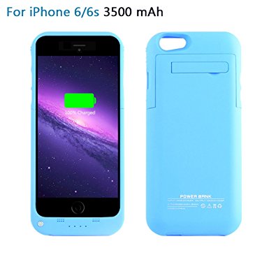 YHhao 3500mAh Charger Case for iPhone 6 / 6s Portable Cell Phone Battery Charger Slim Extended Battery Case Back up Power Bank Rechargeable Charger Case with Stand 4.7" for iPhone 6/6s - Blue