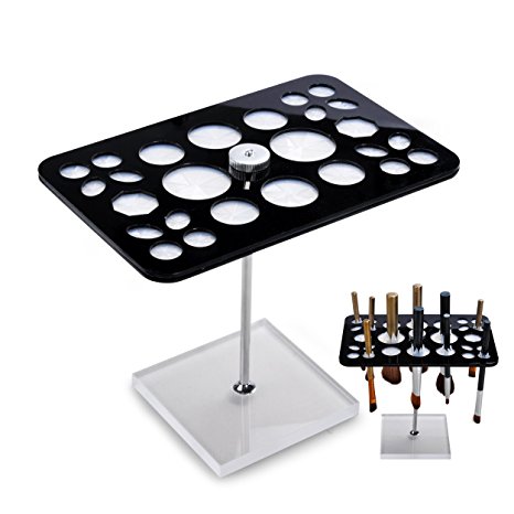 Makeup Brush Holder, XREXS 26 Holes Brush Drying Holder With Beautiful Crystal Clear Acrylic Base, Collapsible Air Drying Tower Cosmetics Brush Tree