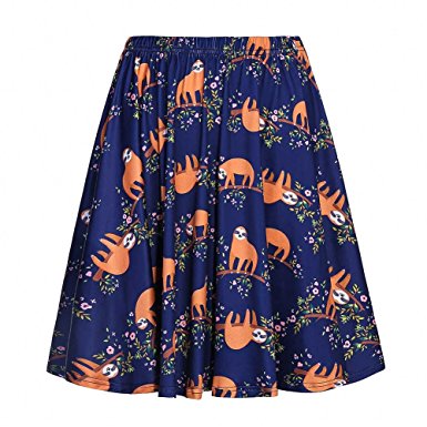 Fancyqube Women's Retro Pleated Floral Print Skirt