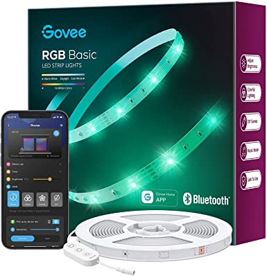 Govee 50ft LED Strip Lights, Bluetooth RGB LED Lights with App Control, Bright 5050 LEDs, 64 Scenes and Music Sync Lights Strip for Bedroom, Living Room, Kitchen, Party, ETL Listed Adapter