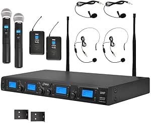 Pyle Upgraded Wireless Microphone System - 4-Channel, includes (2) Handheld Mics, (2) Beltpack, (2) Lavalier Mics & (2) Headset Mics-PDWM4350U.5