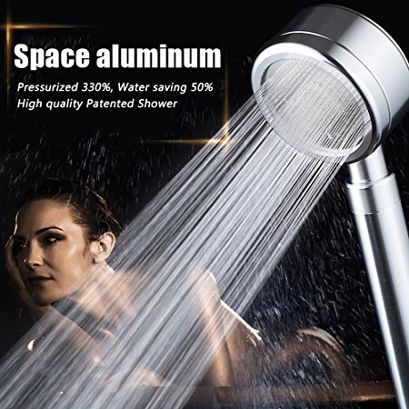 WINSINN High Pressure 330% Luxury All Metal 3.5" Handheld Shower Showerhead Water Saving 50% Antimicrobial / Anti-Clog Removable For The Best Rainfall Relaxation & Spa + Shower Cap