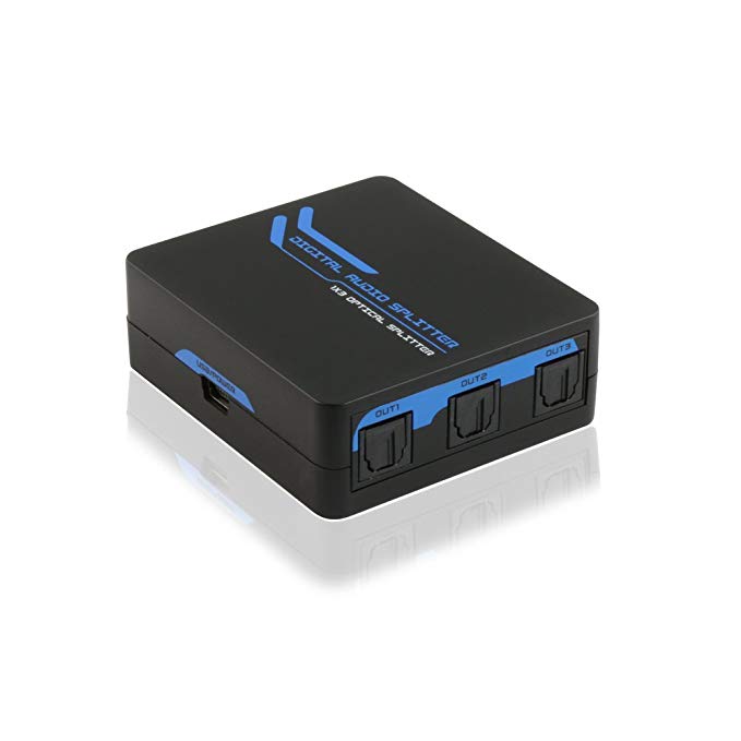 TNP Toslink SPDIF Digital Optical Audio Splitter (3 Port) - 1x3 One Input to Three Outputs 3 Way Adapter Sound Distribution Repeater Amplifier Split Box Hub Supports 5.1CH, LPCM2.0, DTS, Dolby-AC3