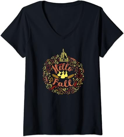 Disney Princess Thanksgiving Group Hello Fall V-Neck T-Shirt