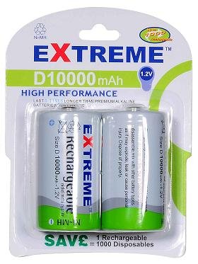 Extreme Rechargeable D Cells 10000 mAh 2 pack