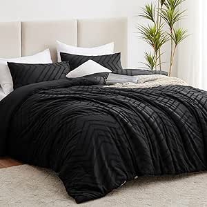 CozyLux Twin/Twin XL Size Comforter Set Black - 2 Pieces Black Boho Tufted Shabby Chic Bedding Comforter Set for All Seasons, Chevron Bedding Sets with Comforter & 1 Pillow Shams