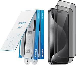 Anker 2 Pack for iPhone 15 Pro Privacy Screen Protector, Anti-Spy HD Tempered-Glass Privacy Screen Protector, Easy Installation Exclusively for iPhone 15 Pro (2-Pack)