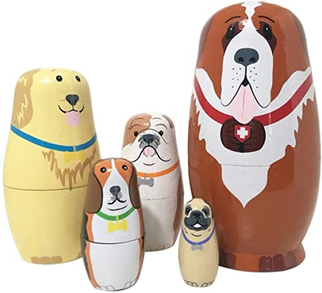 LK King&Light 5pcs Dog Nesting Dolls - Wooden Russian Dolls Matryoshka Stacking Toys