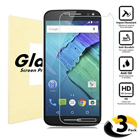 Motorola Moto X Pure Edition/X Style(XT1570) Tempered Glass(3-Pack)Screen Protector,Acoverbest Ultra Thin Protective Glass((No Full Screen Coverage))
