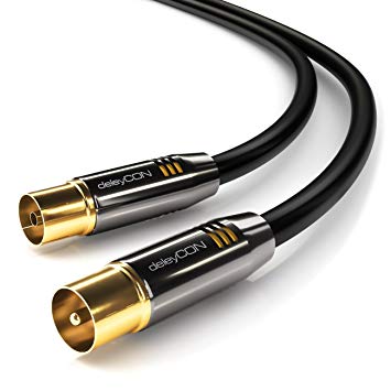 deleyCON TV Antenna Cable 3m (9.85 ft.) Coaxial Cable / Gold-plated TV connector / straight / Metal Connector / UltraHD FullHD HDTV 100dB - Black