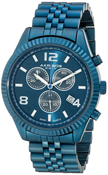 Akribos XXIV Men's AK799BU Swiss Chronograph Quartz Movement Watch with Blue Dial and Bracelet