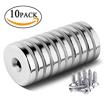 10 Pack Neodymium Disc Countersunk Hole Magnets, Strong Rare Earth Magnet With 10 Screws for Crafts