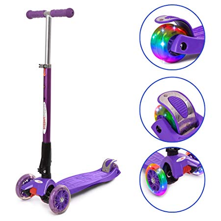 ChromeWheels Scooter For Kids, Deluxe 4 Adjustable Height 150lb Weight Limit 3 Wheels Glider With Kick, Lean To Steer with LED Flashing Light