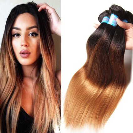 Jolia Hair 3 Bundles Mixed Length Ombre Brazilian Straight Hair Weave 20 22 24inch 1b427 Silky Straight Soft Healthy Sexy Hair Extensions No Shedding and Tangle Free
