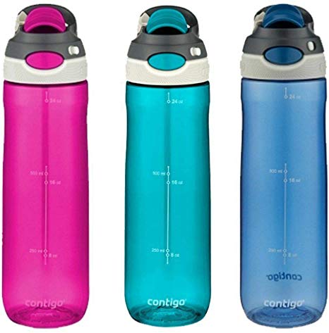 Contigo AUTOSPOUT Chug Leak-Proof Water Bottles 24oz, 3 Pack (Turquoise, Pink, Blue)