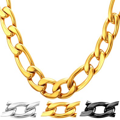 U7 Jewelry Men Necklace 18K Gold Plated/Black Gun/Stainless Steel Figaro Chain,5mm-12mm,18"-30"