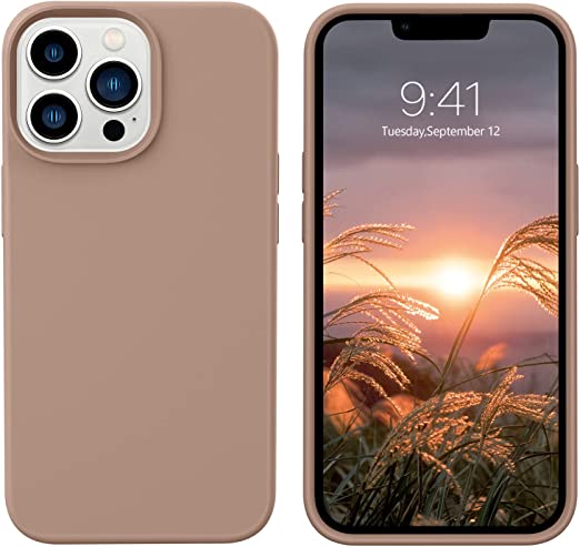 DUEDUE iPhone 13 Pro Case,Liquid Silicone Soft Gel Rubber Slim Cover with Microfiber Cloth Lining Cushion Full Body Protective Shockproof Case for iPhone 13 Pro 6.1" 2021,Light Brown