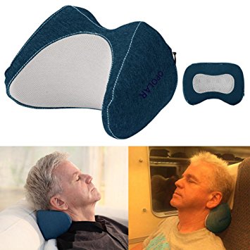 Compact Neck Pillow for Travel Sleep, Car Headrest Pillow with Comfortable and Breathable Memory Foam, with Strong Support for Neck and Cheek, Perfect for Plane, Car Trip, Suitable for Ages (Blue)