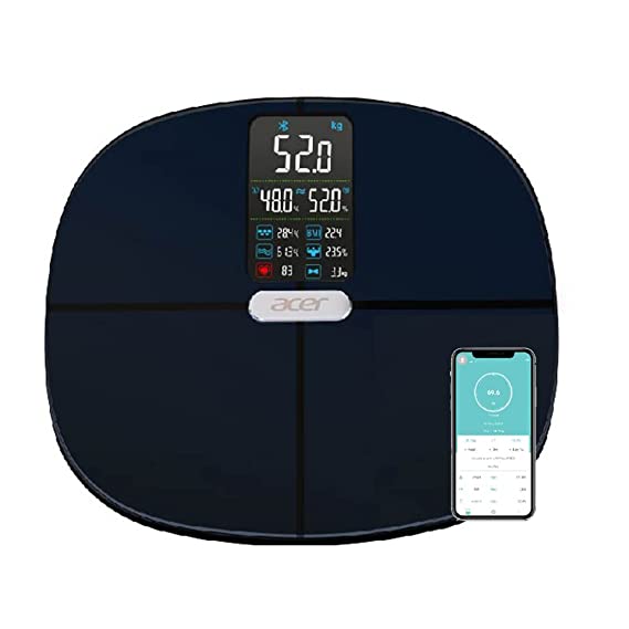 Acer Weighing Scale Digital Weight Machine for Body weight |Electronic Smart Bathroom Scale |High Precision Sensor| Body Fat Analyzer Fit Tracker Digital BMI Key Composition Analyzer for Weight-ACBS001S