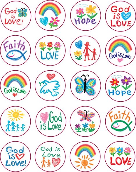 Carson Dellosa 5239 Kid-Drawn Christian Faith Shape Stickers, 120 stickers