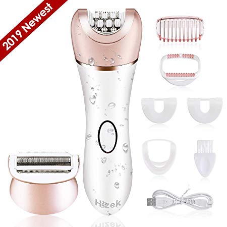 Epilator for Women,Hizek 2 in 1 Cordless Rechargeable Hair Remover Including Lady Shaver,Bikini Trimmer Electric Razor for Women,with Led Light,2 Speeds Setting and Bikini Attachment