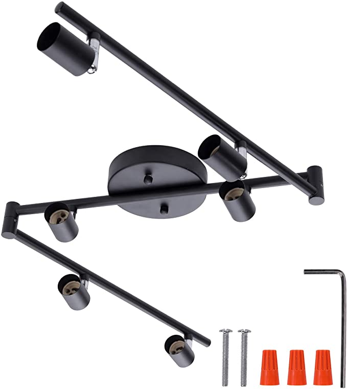 6-Light Adjustable LED Dimmable Track Lighting Kit by AIBOO,Flexible Foldable Arms, Matt Black Color Perfect for Kitchen,Hallyway Bed Room Lighting Fixture, GU10 Base Bulbs not Included