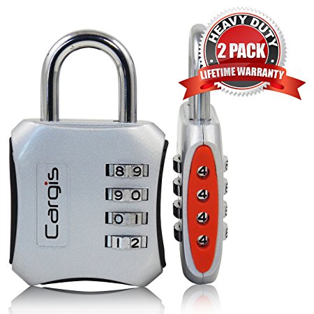 Cargis 2-inch Locks. Personal Combination Padlocks. Multi Purpose and Heavy Duty 2-Pack in Silver/Black and Silver/Red.