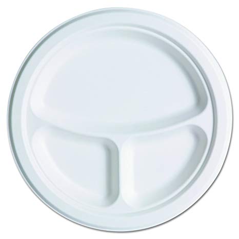 Eco-Products - Renewable & Compostable Sugarcane Plates Club Pack - 10 inch with Three Compartments - (Case of 500) EP-P007