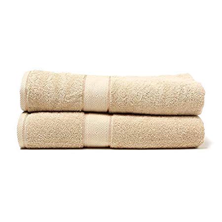 The Linen Company Ultra Soft, Absorbent, Antibacterial, 500 GSM, Terry Cotton Bath Towel Set, 2 Piece, Bath Towels Beige