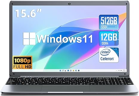 SGIN Laptop, 15.6 Inch 12GB DDR4 512GB SSD, Intel Celeron N5095 Processor(Up to 2.9GHz),FHD 1920x1080 IPS Bluetooth 4.2, Webcam, WiFi, 2*USB 3.0, Mini HDMI