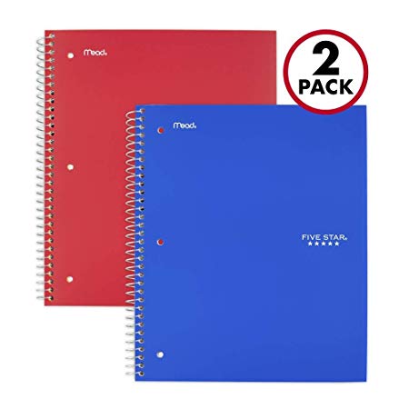 Five Star Spiral Notebooks, 1 Subject, College Ruled Paper, 100 Sheets, 11" x 8-1/2", Blue, Red, 2 Pack (38452)